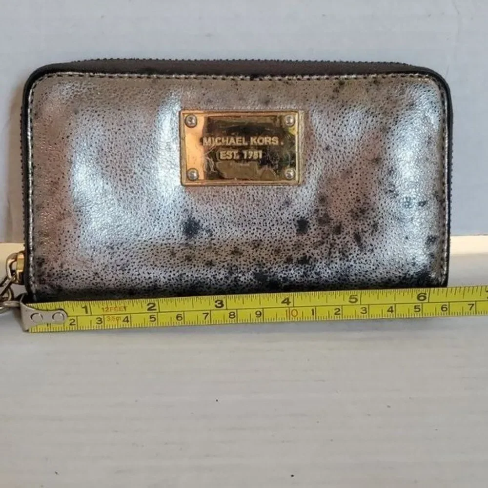 Michael Kors Wallet Wristlet Clutch Bag Distressed Gold Leather WOMEN'S WOMAN'S